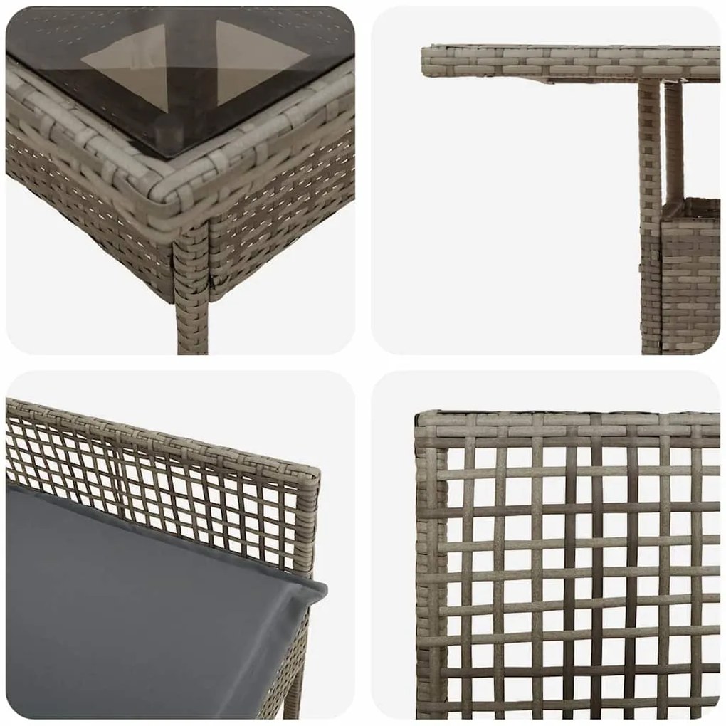 Conjunto de Jantar de Jardim 3 Peças Cinza em Rattan Poliéster