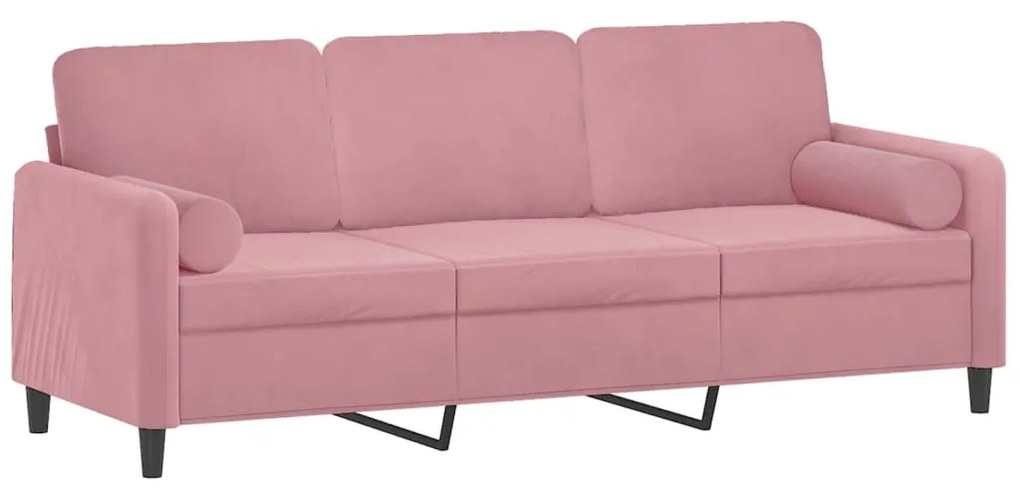 Sofá 3 lugares c/ almofadas decorativas 180 cm veludo rosa