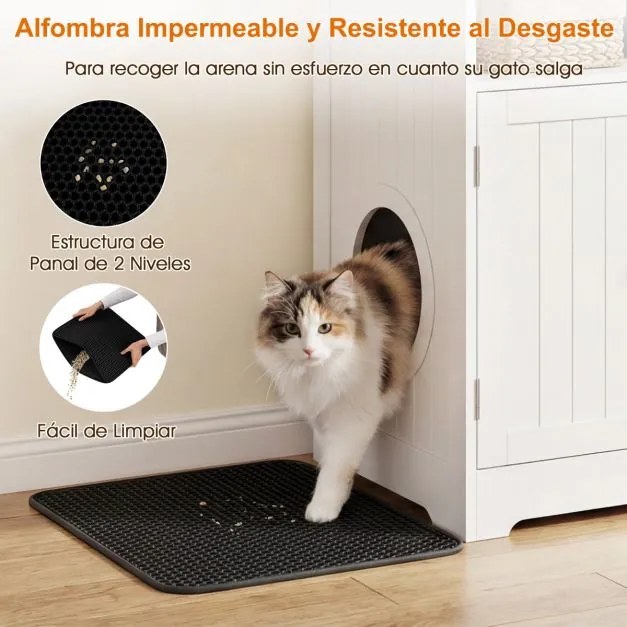 Movel para caixa de areia para gatos (NÃO INCLUIDA) 59,5 x 43,5 x 73 cm em madeira, móvel embutido com tapete, compartimento, porta com fechadura, ca
