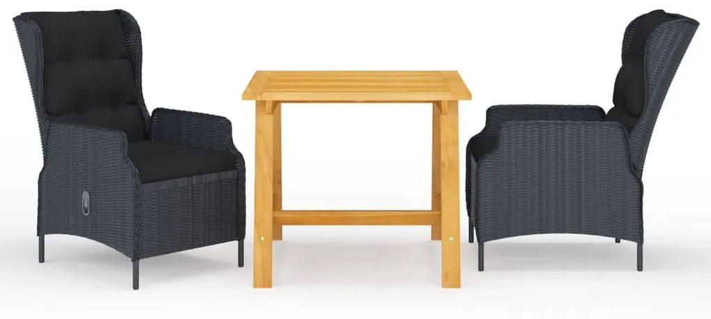 vidaXL 3 pcs conjunto de jantar para jardim cinzento-escuro