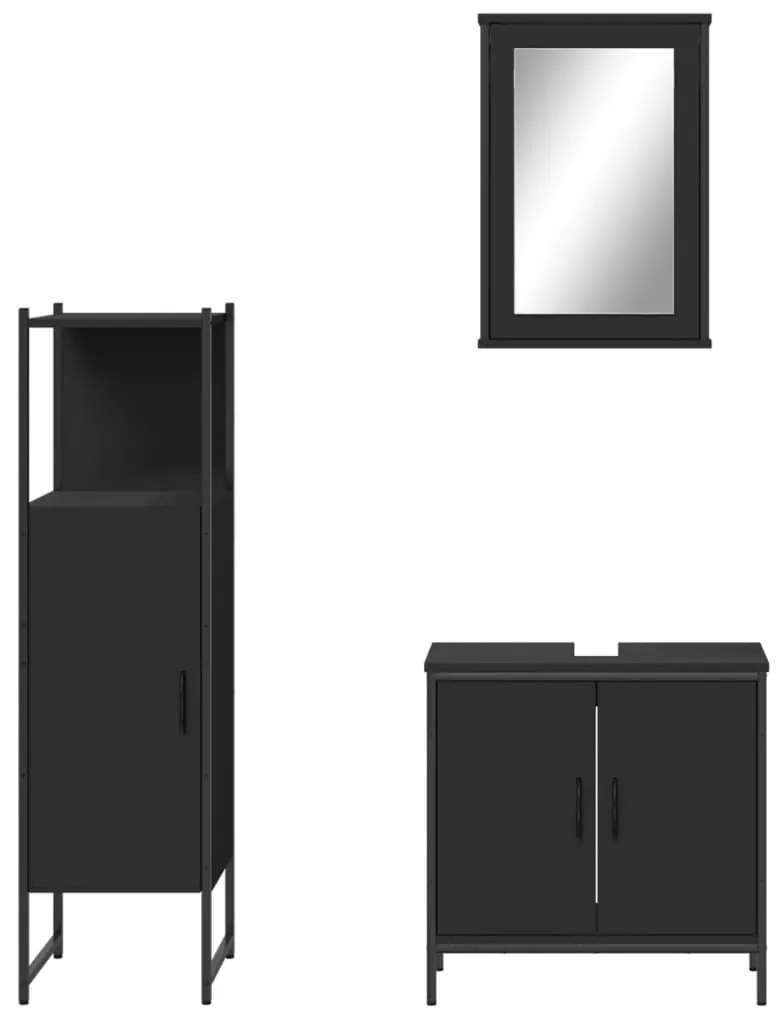 3 pcs conjunto móveis casa de banho derivados de madeira preto