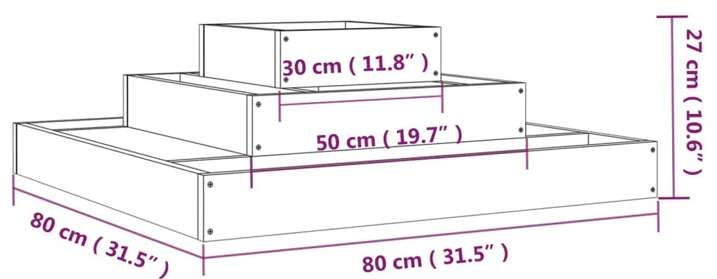 Vaso/floreira 80x80x27 cm pinho maciço