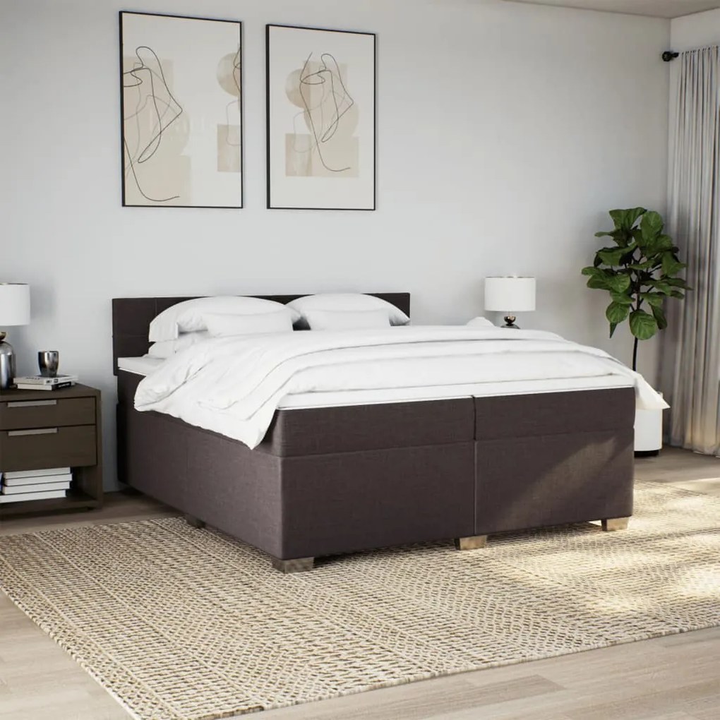 Cama com molas/colchão 200x200 cm tecido castanho-escuro