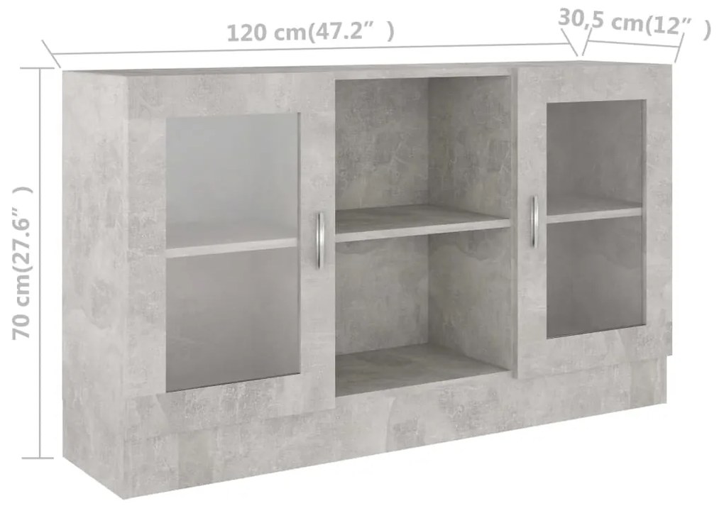 Armário vitrine 120x30,5x70 cm derivados madeira cinza cimento