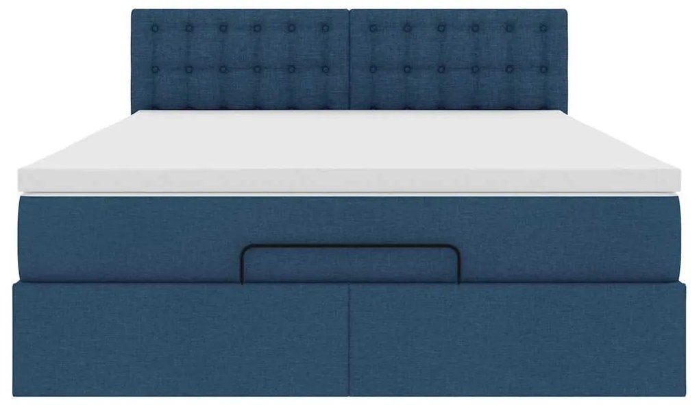 Estrutura de cama otomana com colchão tecido azul 140x200cm