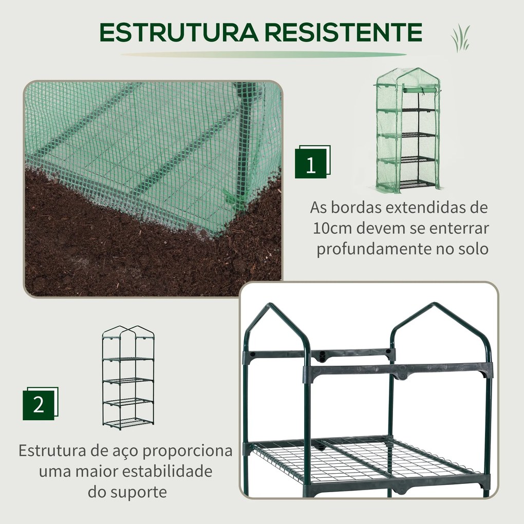 Estufa de Jardim com 4 Prateleiras e Cobertura de PE Estufa de Aço par