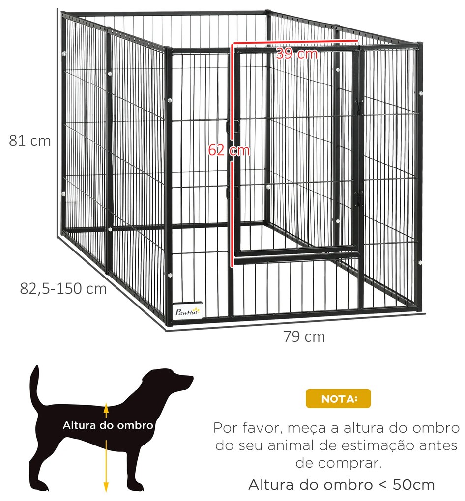 Parque para Cães de 6 Painéis com Largura Ajustável e Estrutura de Aço 82,5-150x79x81 cm Preto