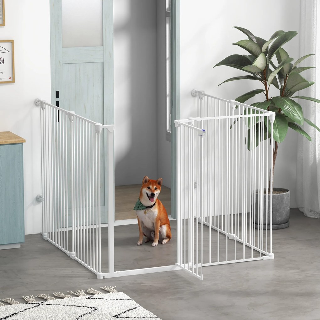 Parque para Cães e Barreira de Segurança, 123 x 102 x 100 cm, Dobrável e Modular, Branco