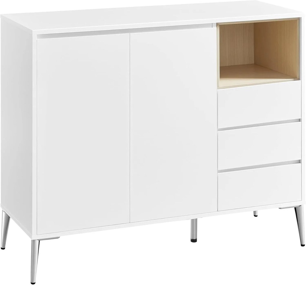 Aparador com prateleira ajustável, portas e compartimento aberto | VASAGLE | 103,2 x 40 x 85 cm | branco | BBK273W21.
