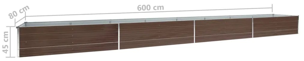 Canteiro elevado de jardim aço galvanizado 600x80x45cm castanho