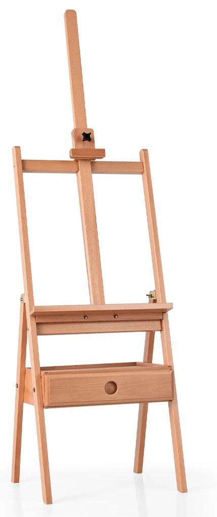 Cavalete de desenho Tripé com gaveta em madeira 100% faia para telas até 92 cm para estudantes e adultos 44 x 41,5 x 151-194,5 cm