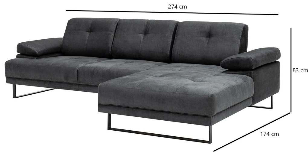 Sofá de Canto Mustang – Antracite – 274 x 174 cm