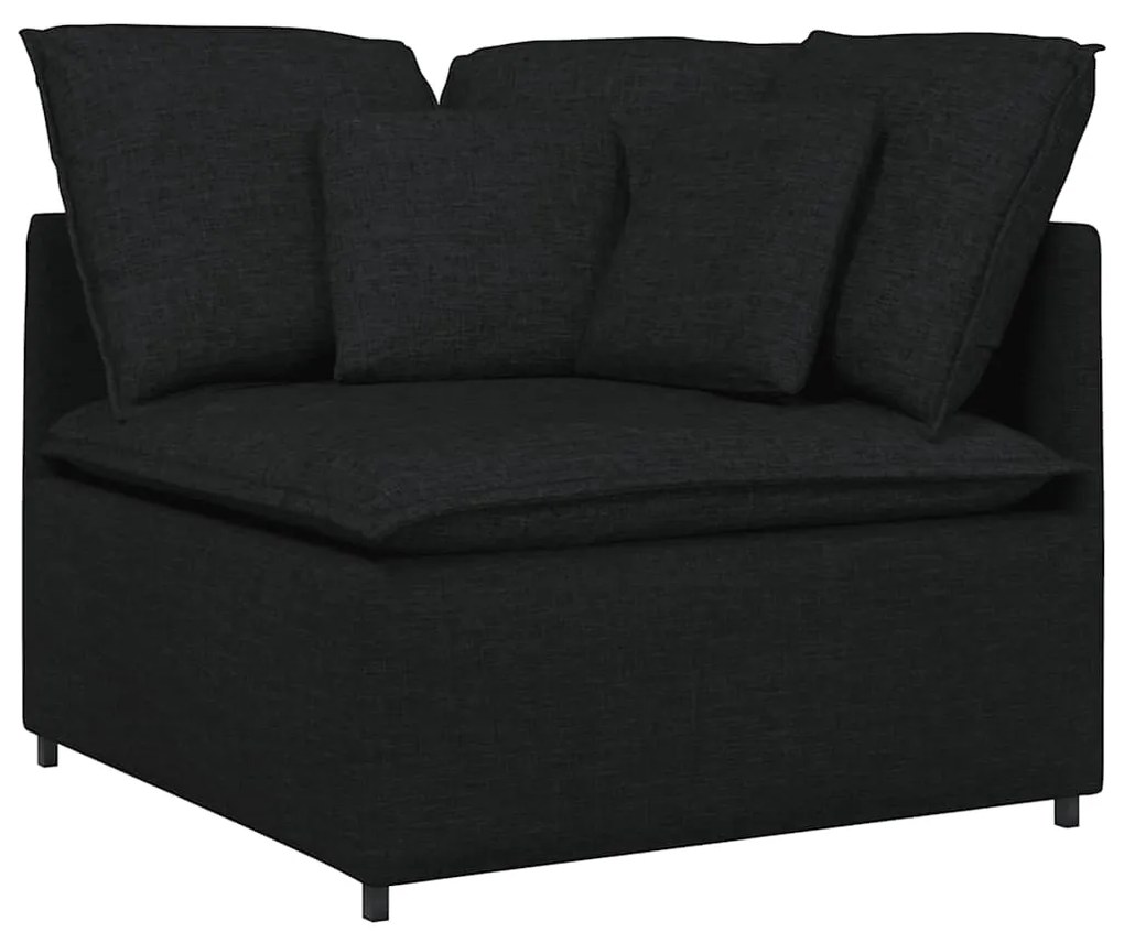 Sofá modular com pufes e almofadas tecido preto