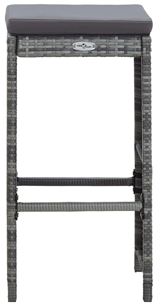 7 pcs conjunto bar para jardim c/ almofadões vime PE cinzento