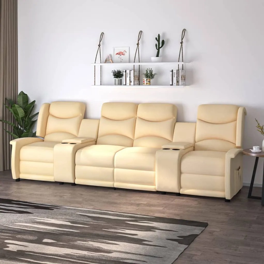 vidaXL Sofá reclinável 4 lugares c/ suportes copos cor creme