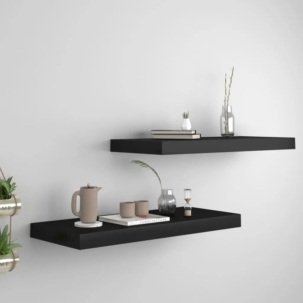 323833 vidaXL Prateleiras de parede suspensas 2 pcs 60x23,5x3,8 cm MDF preto