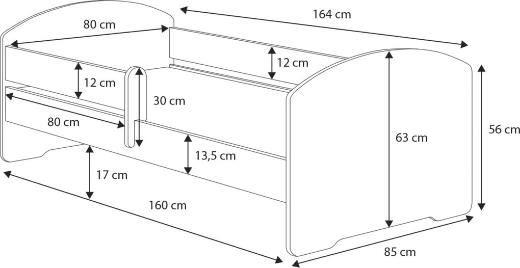 Cama individual 160x80 com grade branca - colchão e estrado incluído