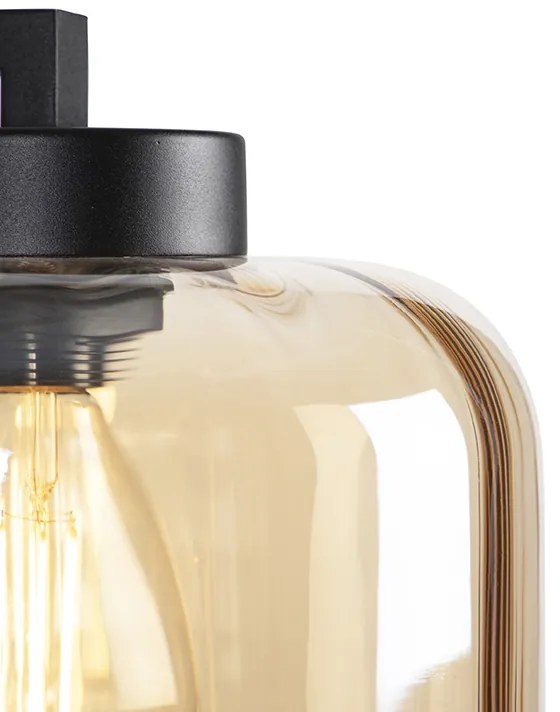 Candeeiro de pé design preto com vidro âmbar - Qara Down Design