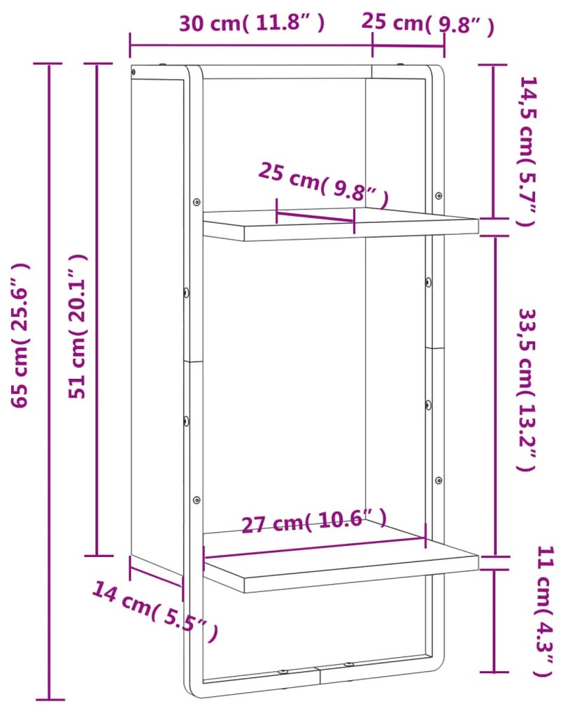 Prateleira de parede com barra 30x25x65 cm carvalho sonoma