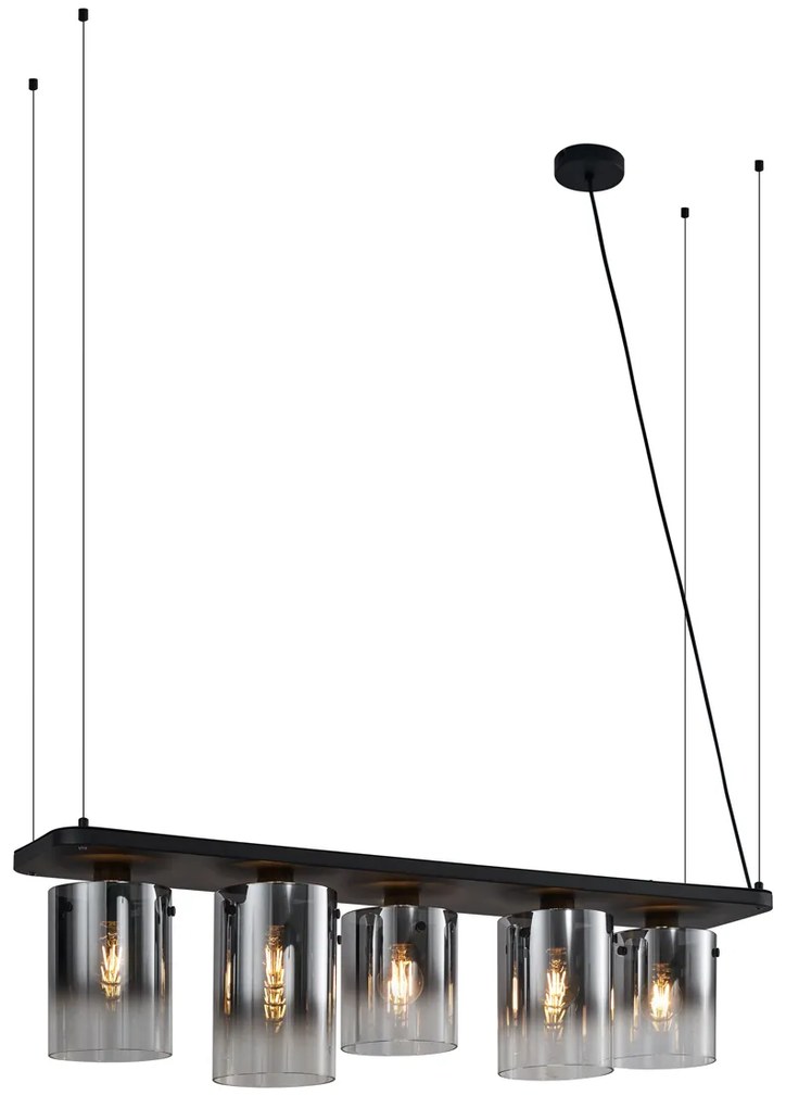 Candeeiro suspenso moderno preto com vidro fumado 5-luzes - Hybrid