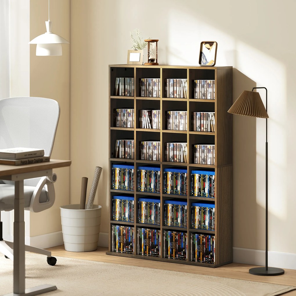 Móvel de Arrumação para CDs e DVDs, 89 x 20 x 130,5 cm, Prateleiras Ajustáveis, Castanho