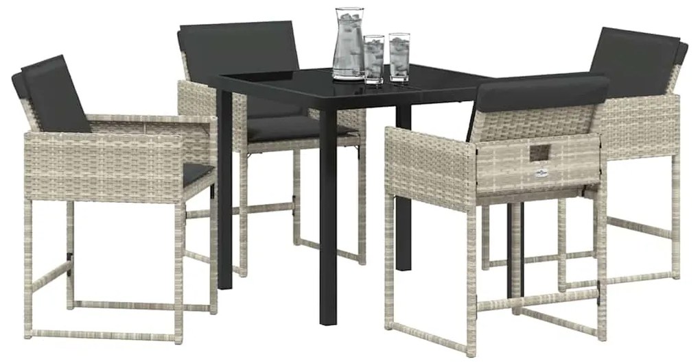 Mesa de Jantar para Jardim com 5 Peças e Almofadas Cinza Claro em Poli