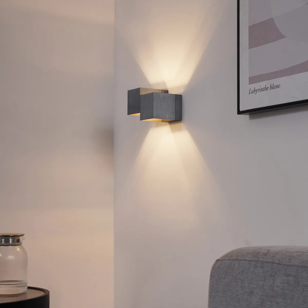 Candeeiro de Parede Moderno Cinzento Escuro 2 Luzes - Transfer Double