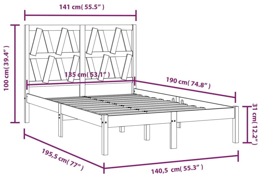 Estrutura de cama casal 135x190 cm pinho maciço