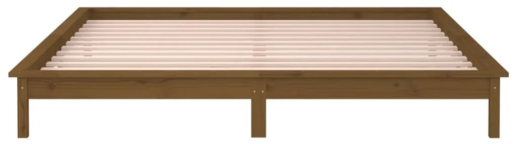 Estrutura de cama c/ LED 140x190 cm madeira maciça castanho-mel