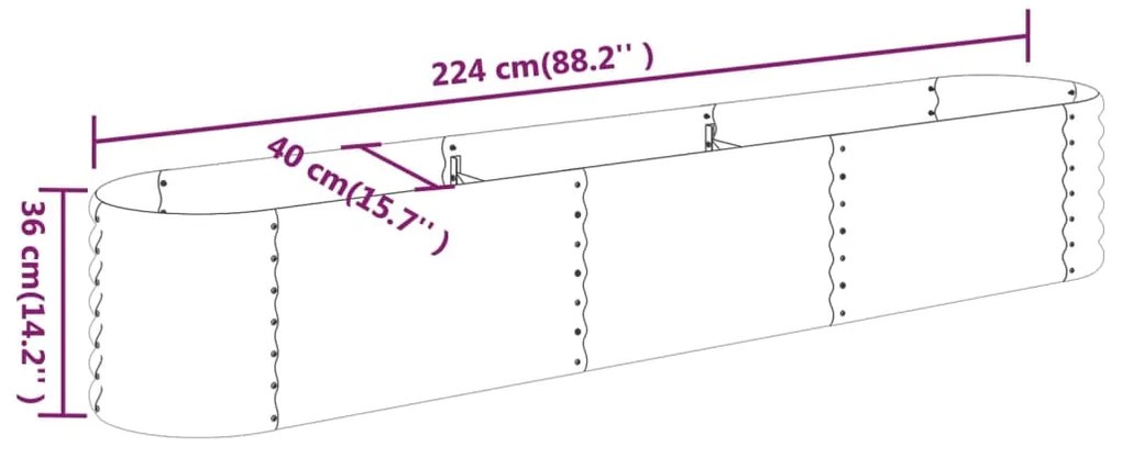 Canteiro elevado jardim 224x40x36 aço revestido a pó antracite