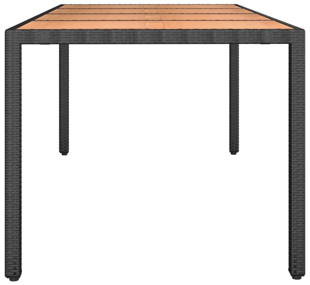 Mesa de jardim c/ tampo de madeira vime PE/acácia maciça preto