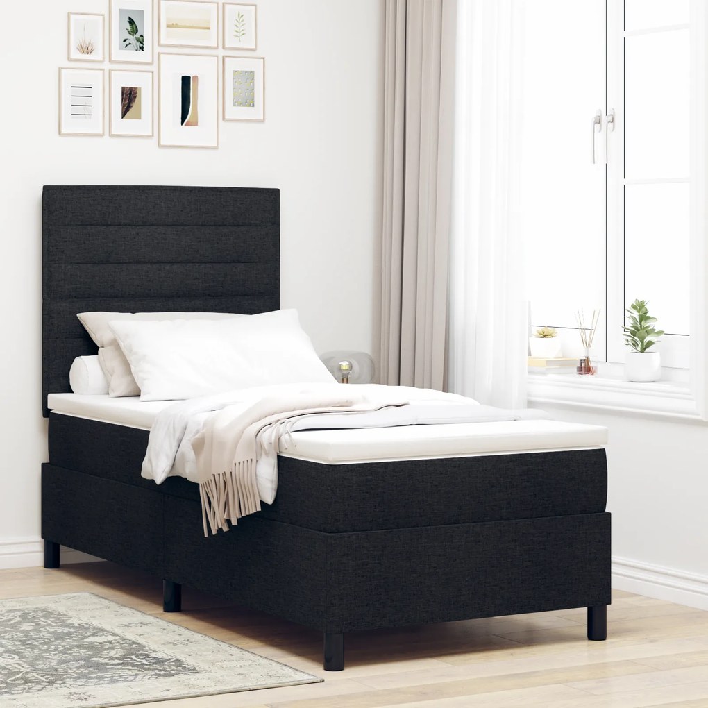 Cama Box Spring com Colchão Preta 80x200 cm Tecido
