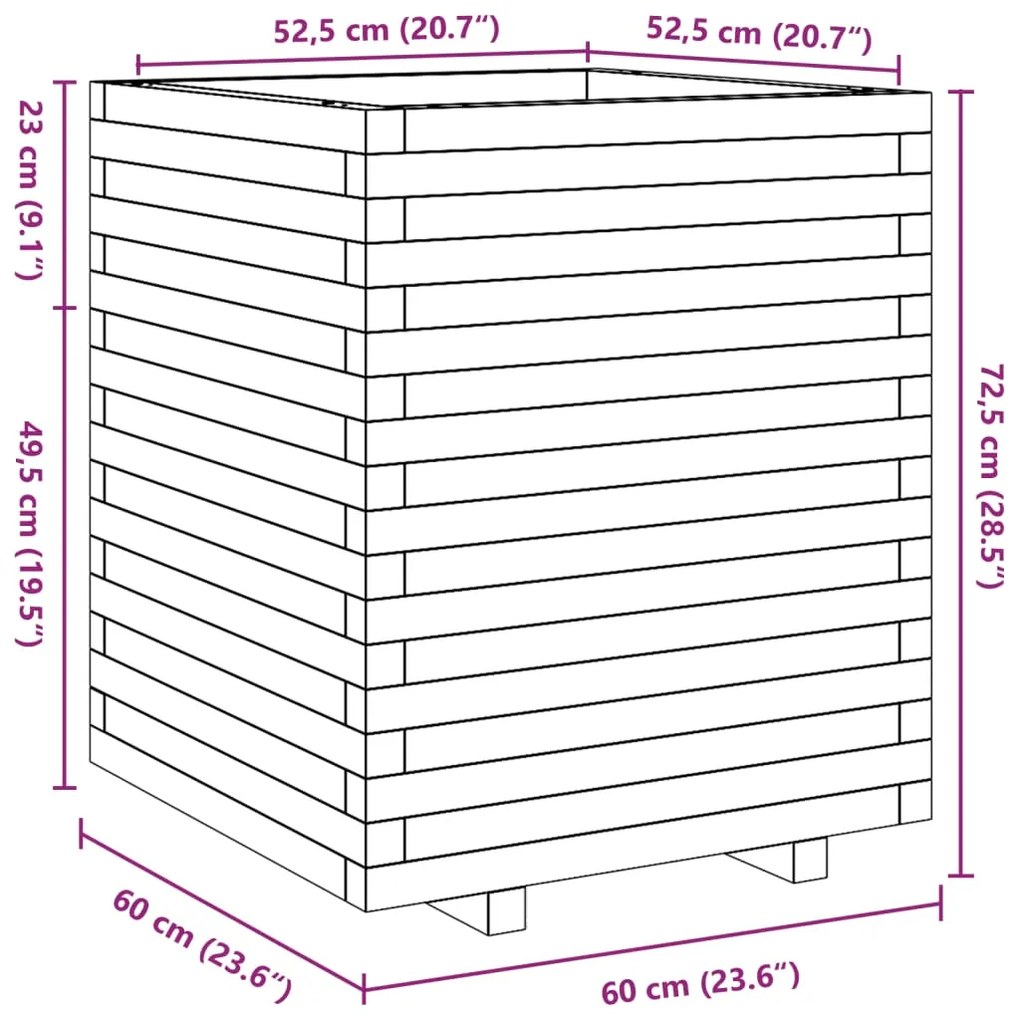 Vaso/floreira de jardim 60x60x72,5 cm madeira de pinho maciça