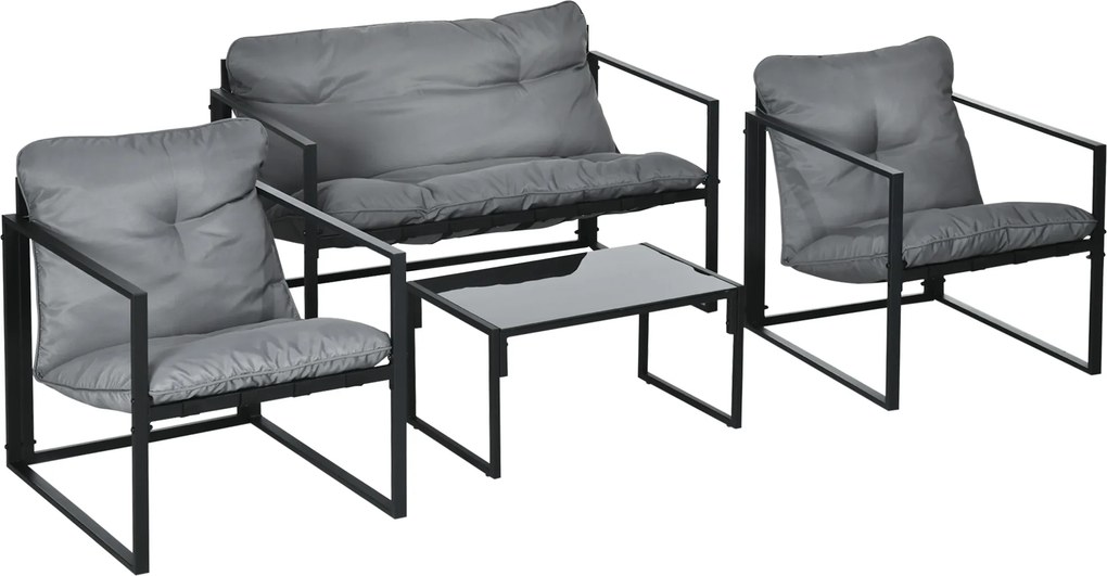 Conjunto de jardim de 4 peças para 4 pessoas, com sofá de 2 lugares, 2 poltronas e 1 mesa de centro cinzenta