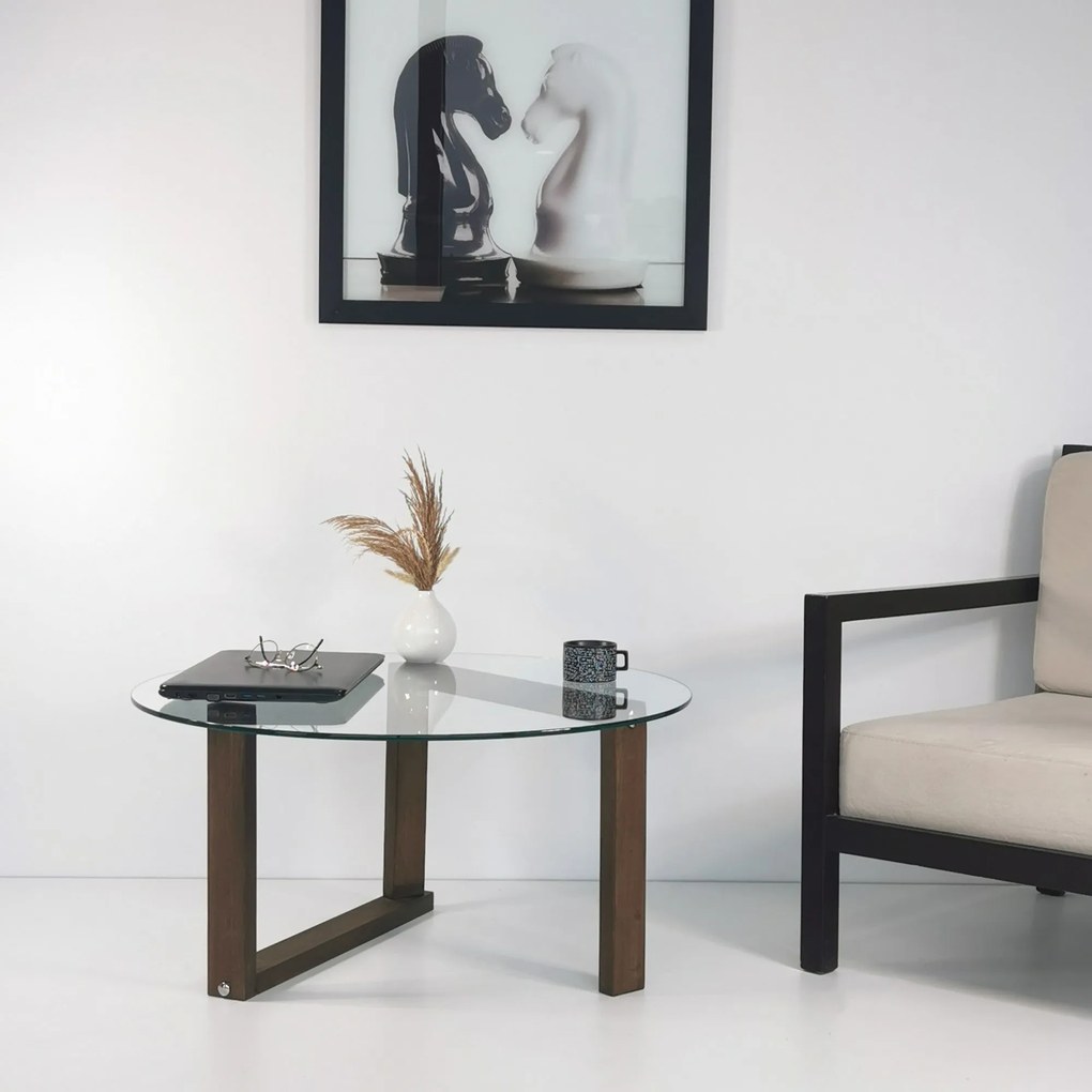 Mesa de Centro Yuvarlak Cam Orta Sehpa S300 – Nogueira – 80x41x80 cm