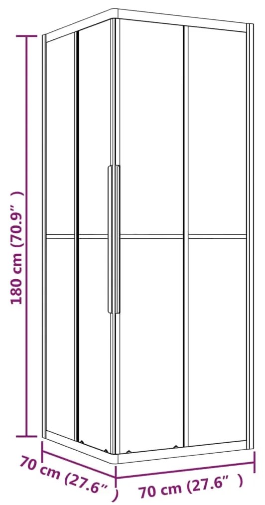 Cabine de duche ESG semiopaco 70x70x180 cm preto