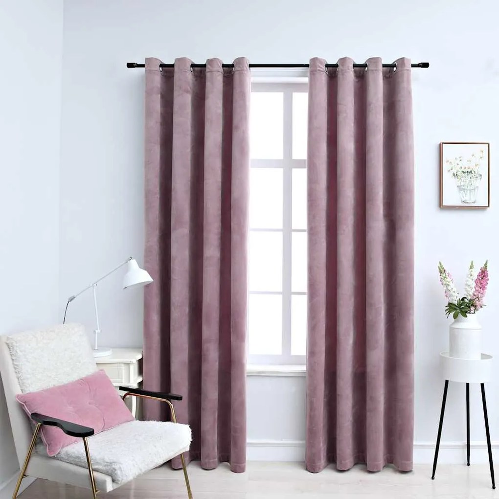 Cortinas blackout c/ argolas 2 pcs 140x245cm veludo rosa antigo