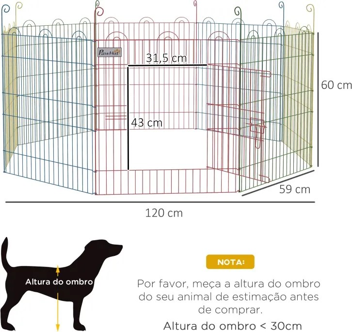 Parque Dobrável para Cães 8 Painéis Ø156x60 cm Cercado Metálico com Porta Estacas Interior Exterior Multicolor