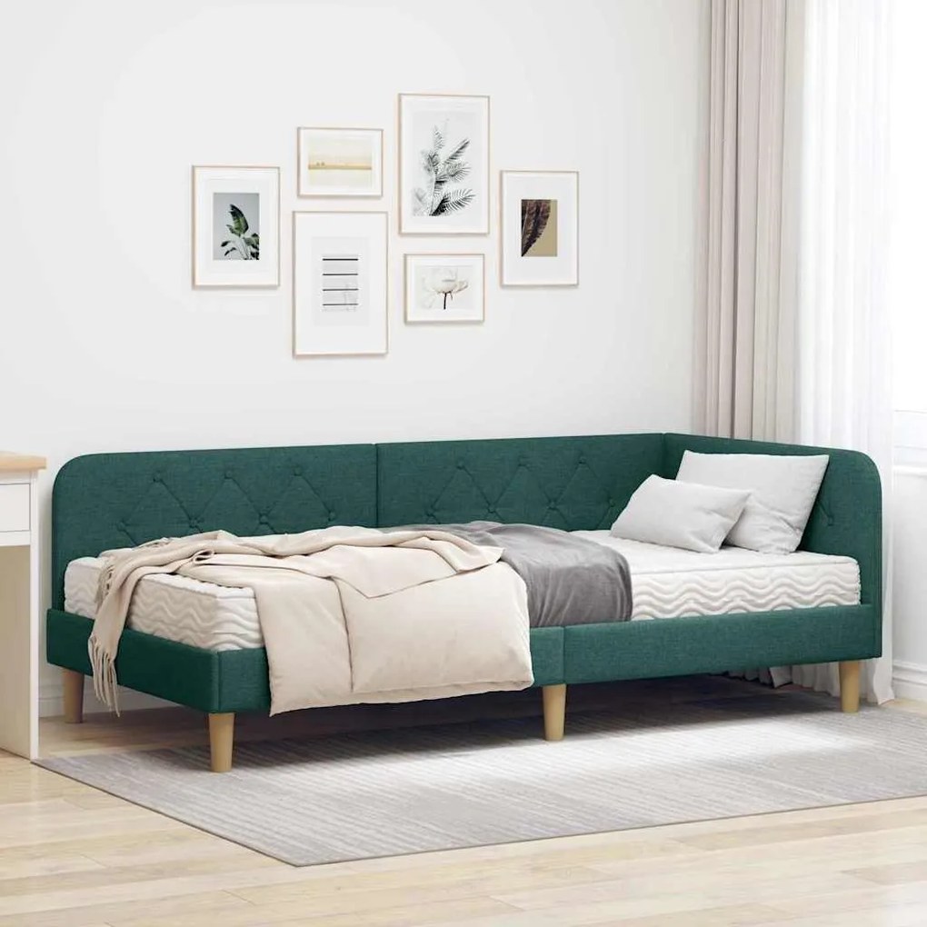 vidaXL Estrutura de Cama de Canto Verde Escuro 90 x 200 cm tecido