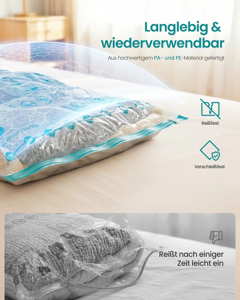 Conjunto 8 Sacos de vácuo 8 saquinhos (2S+3M+3L), sacos para vestuário e roupa de cama Transparente