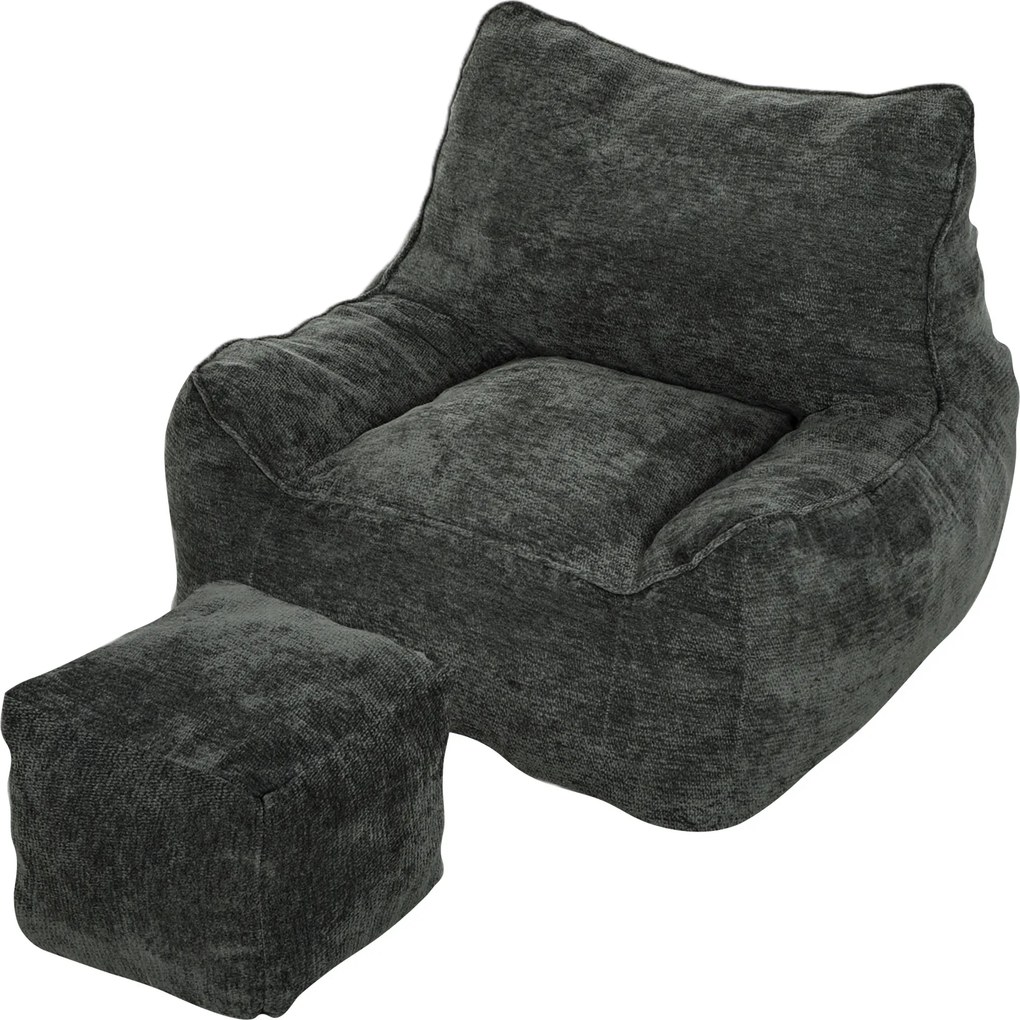 Poltrona de Chão com Apoio para os Pés em Chenille sem Estrutura com Encosto Apoios de Braços Acolchoamento Espesso sem Montagem Cinza