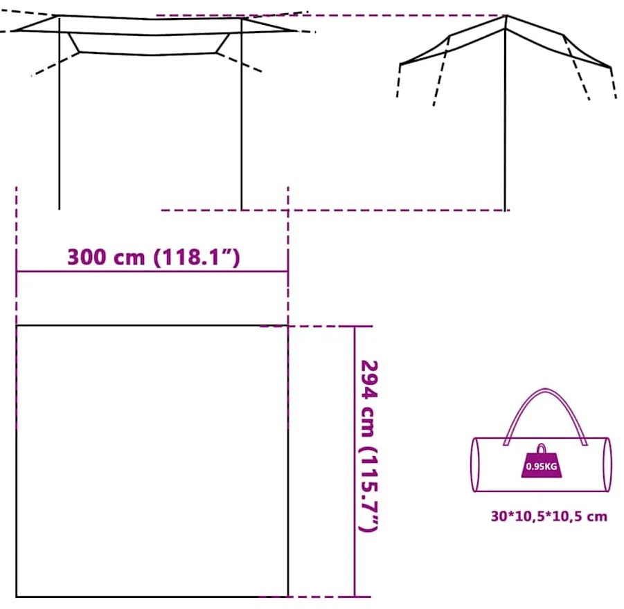 Lona de campismo 300x294 cm impermeável cinzento e laranja