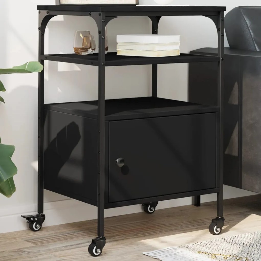 vidaXL Suporte impressora 3 prateleiras 50x40x76 deriv. madeira preto