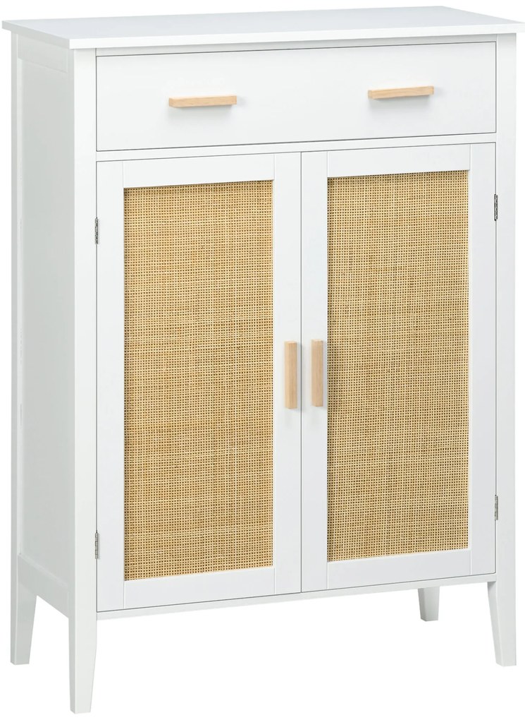 HOMCOM Móvel de Sapatos Armazenamento com 2 Portas Efeito Vime Gaveta 80x35x110 cm Branco | Aosom Portugal