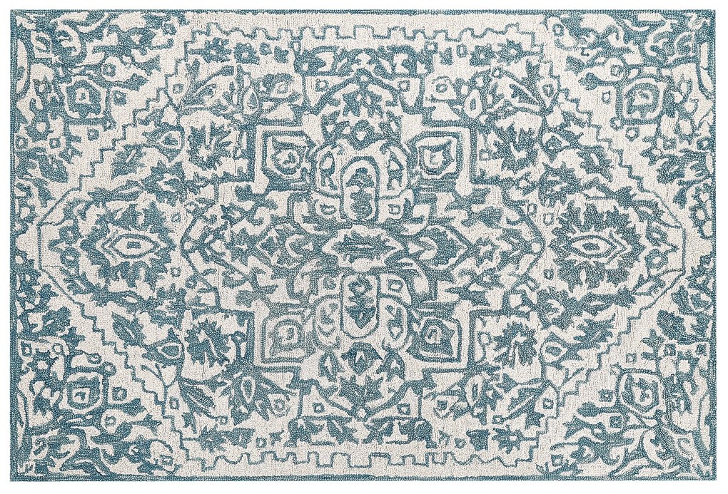Tapete de lã azul e branca 160 x 230 cm AHMETLI Beliani