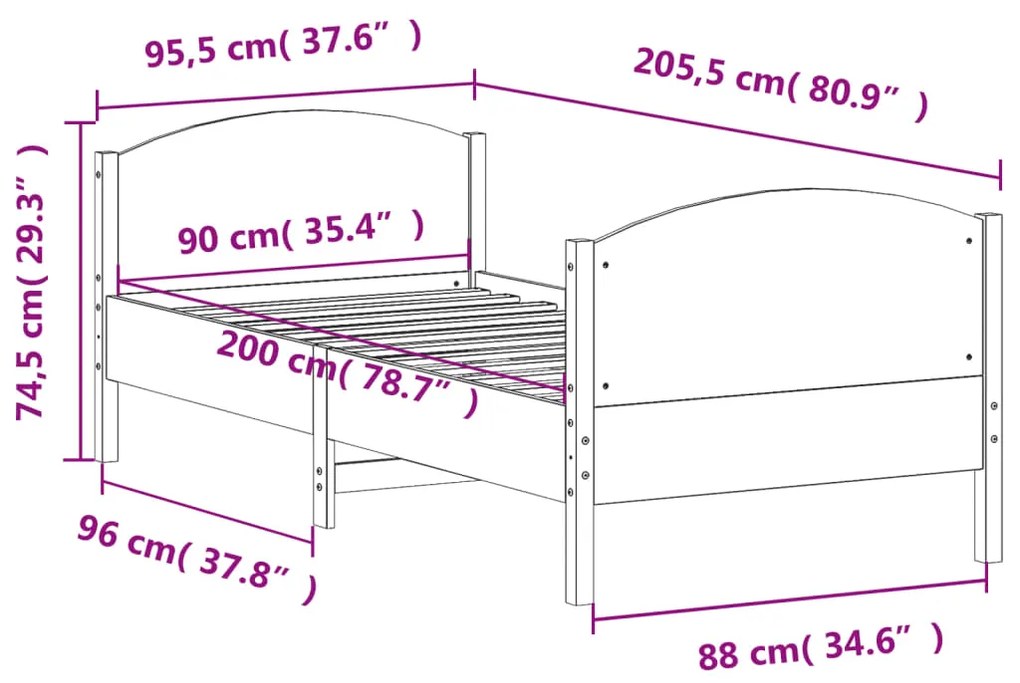 Estrutura de cama com cabeceira 90x200 cm pinho maciço