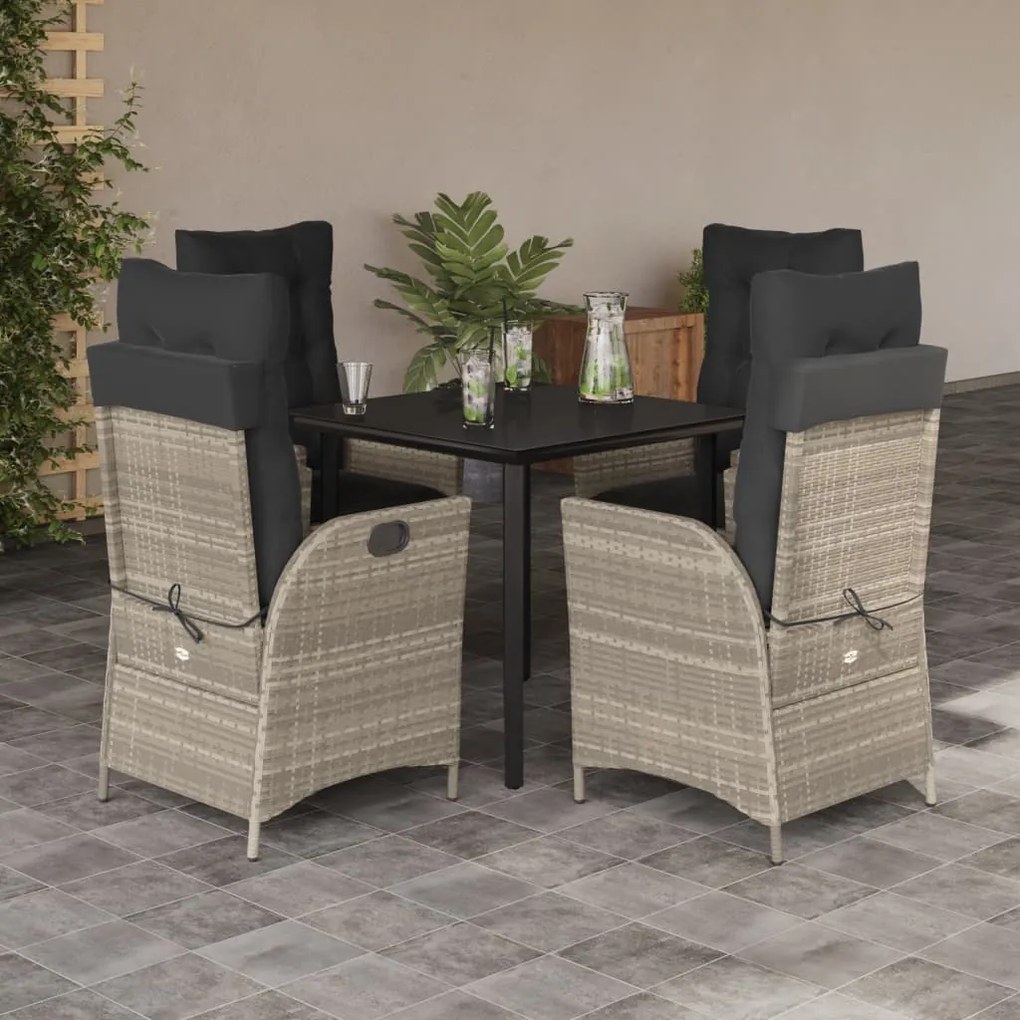 vidaXL 5 pcs conjunto de jantar p/ jardim c/ almofadões cinzento claro