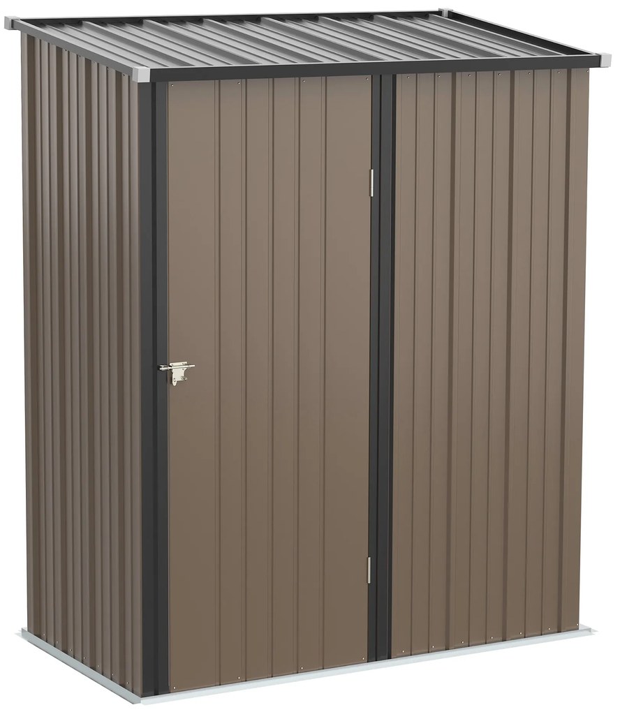 Outsunny Abrigo de Jardim 1,34m² 161,5x94,5x196cm Abrigo de Exterior de Aço Galvanizado com Porta e Fechadura para Armazenamento de Ferramentas Marrom