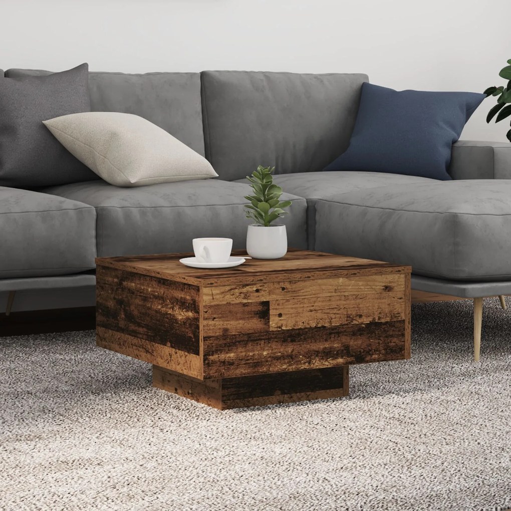 Mesa de centro vidaXL com luzes LED em madeira velha 55x55x31 cm