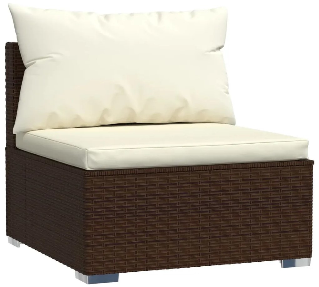 7 pcs conjunto lounge jardim c/ almofadões vime PE castanho
